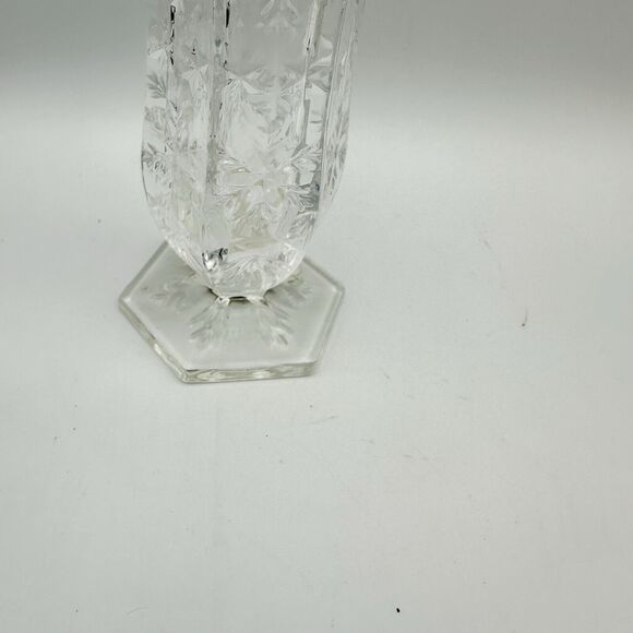 DePlomb 24% Lead Crystal Bud Vase Snowflake Design Pedestal 8" Winter - Picture 3 of 7